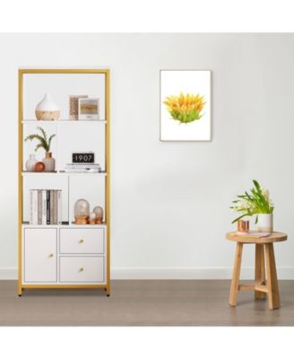 Modern Bookshelf with Drawers White Storage
