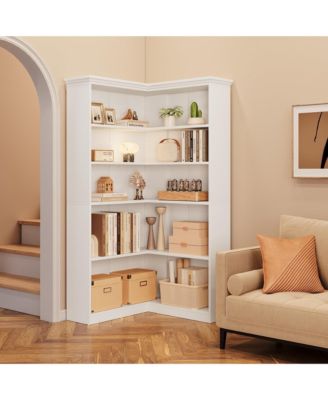 Farmhouse Bookshelf Corner Bookcase 72.8” Large Bookcase Wood Bookshelf Tall L Shaped Bookshelf