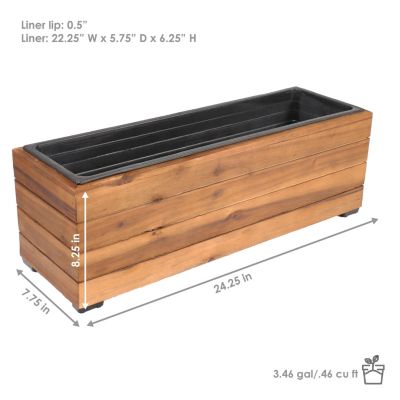 Indoor/Outdoor Rectangle Acacia Wood Planter Box with Plastic Liner - 24.25"