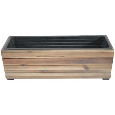 24.25" Indoor/Outdoor Rectangle Acacia Wood Planter Box with Plastic Liner