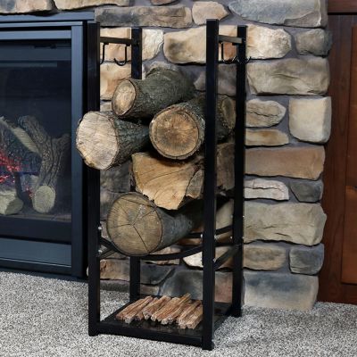 Indoor/Outdoor Steel Fire Pit or Fireplace Firewood Log Rack Holder with Hooks - 32"
