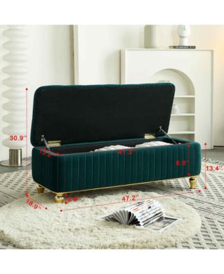 47.24" W Velvet Storage Ottoman Bench with Gold Embroidery, Modern Footstool for Living Room & Bedroom