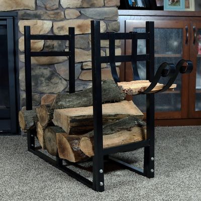 Indoor/Outdoor Steel Fire Pit or Fireplace Firewood Log Rack Holder with Kindling Storage Space - 33"