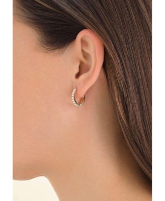 Pearl Huggies In 14K Yellow Gold Plated Stainless Steel