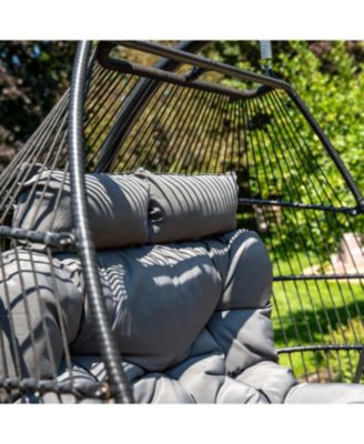 Outdoor Andrei Hanging Double Egg Chair with Cushion and Headrests - Dark Gray