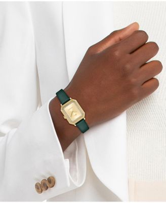 Women's Parisienne Green Leather Strap Watch, 28.3 x 20.7mm