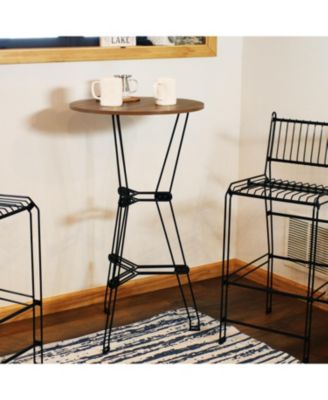 Indoor Modern Furniture Steel Wire Bar Table with Faux Woodgrain Tabletop - Brown