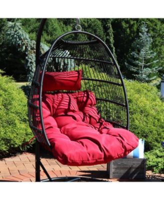 Outdoor Resin Wicker Julia Hanging Basket Egg Chair Swing with Cushions and Headrest - 2pc