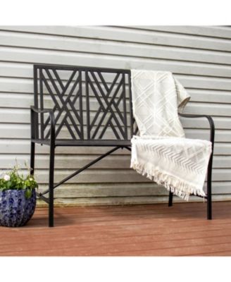 Outdoor 2-Person Iron Geometric Lattice Patio Bench - Black
