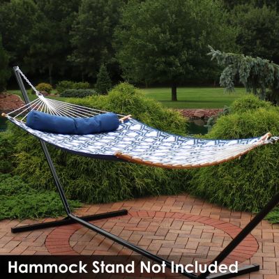 Heavy-Duty Quilted 2-Person Hammock with Curved Bamboo Spreader Bars - 450 lb Weight Capacity