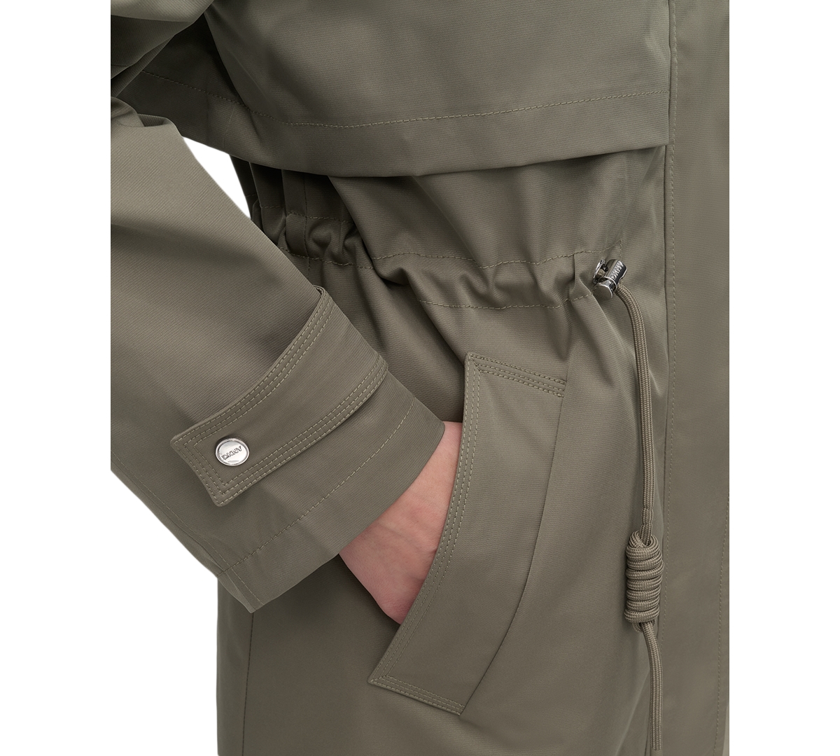 Shop Dkny Women's Hooded Zip-front Long Anorak Coat In Thyme