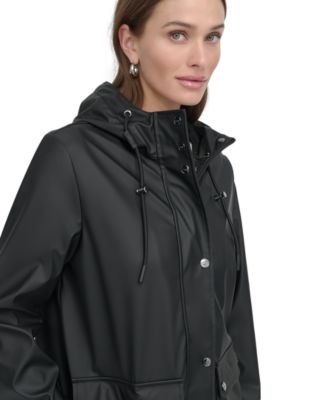 Petite Hooded Zip-Front Water-Resistant Raincoat
