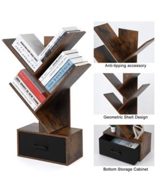 4 Tier Tree Bookshelf with Storage Drawer