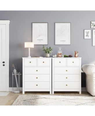 5-Drawer Particle Board Metal Handles, Waterproof Finish & Tapered Legs Modern Dresser Organizer