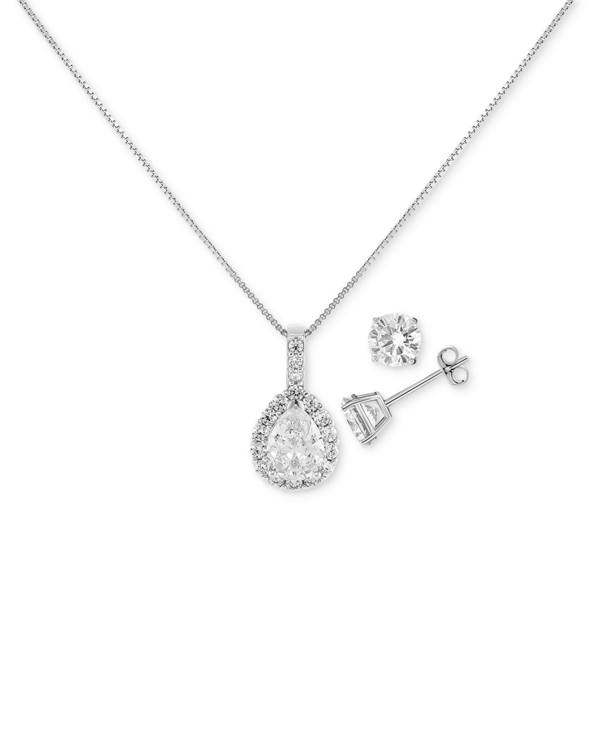 GIANI BERNINI CUBIC ZIRCONIA TEARDROP PAVE PENDANT NECKLACE & STUD EARRINGS IN STERLING SILVER, 16" + 2" EXTENDER, 