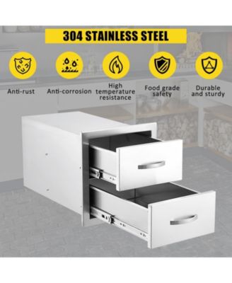 Outdoor Kitchen Drawers, Stainless Steel Flush Mount Double BBQ Storage Drawers, 14W x 23D x 15H Inches Built-in Access Drawers with Venting Panel for Kitchen Island Patio, Grill Station
