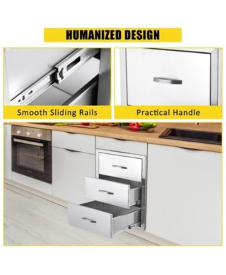 Outdoor Kitchen Drawers, Stainless Steel Flush Mount Triple BBQ Storage Drawers, 20W x 23D x 27H Inches Built-in Access Drawers with Venting Panel for Kitchen Island Patio, Grill Station