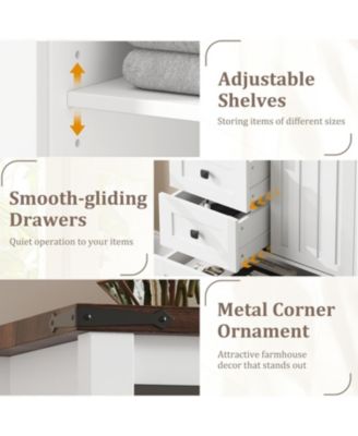 5 Drawer Dresser, Farmhouse Wooden Chest of Drawers with Sliding Barn Door, Adjustable Shelf, Tall Antique Dresser, Storge Cabinet for Bedroom