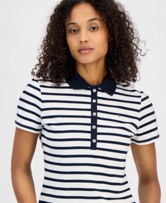 売れ筋商品|||トミー ヒルフィガー カットソー トップス レディース Women's Striped Short-Sleeve Polo Shirt Peony/bright White Tommy Hilfiger Women's Striped Short-sleeve Polo Shirt In