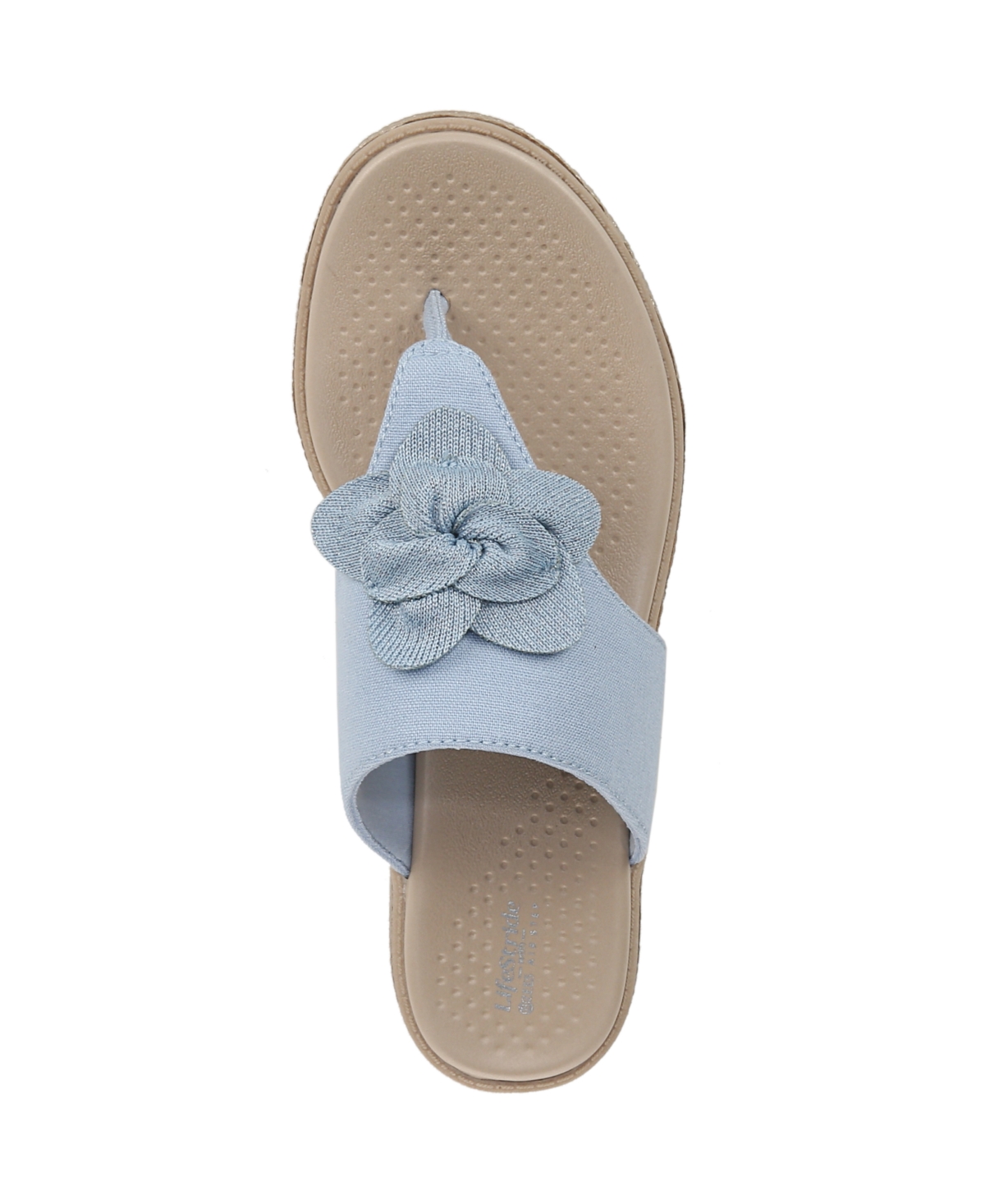 Bzees Women's Bloom Washable Thong Slip On Wedge Sandals In Skyway Blue Linen Fabric