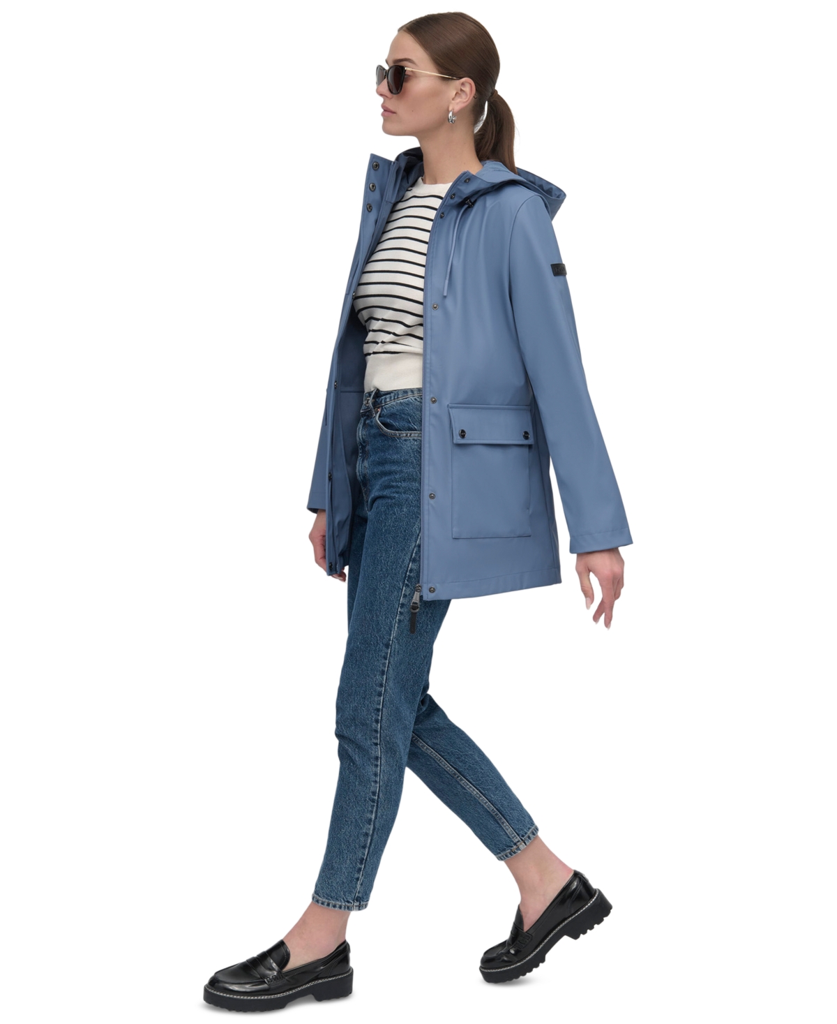 DKNY WOMEN'S HOODED ZIP-FRONT WATER-RESISTANT RAINCOAT 