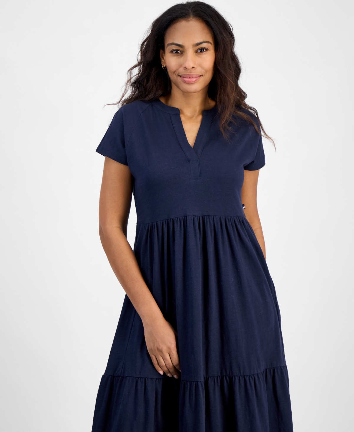 Nautica Jeans Women's Tiered Cotton Midi Dress In Night Sky