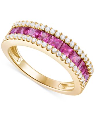 Emerald (1 ct. t.w.) & Diamond (1/3 ct. t.w.) Channel Set Band in 14k Gold (Also available in Ruby & Sapphire)