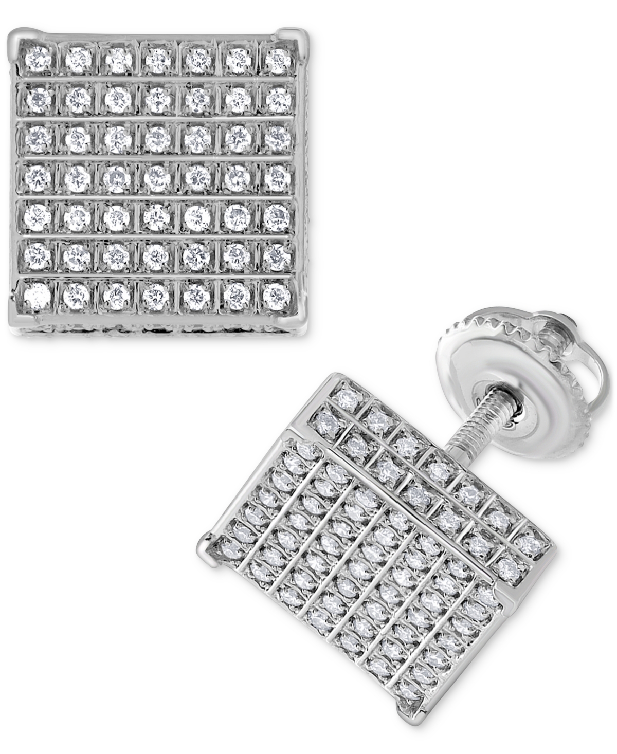Macy's Diamond Pave Square Stud Earrings (1/2 Ct. T.w.) In 14k White Gold In White Gold