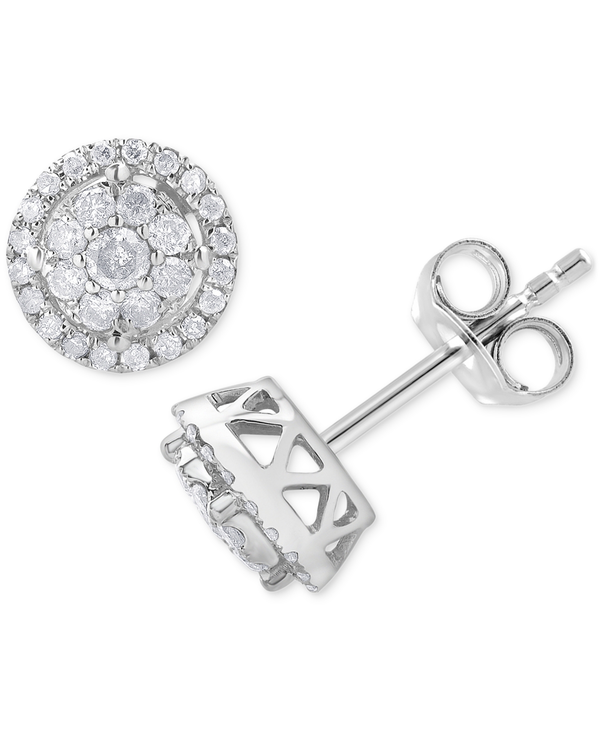 Macy's Diamond Cluster Round Stud Earrings (1/2 Ct. T.w.) In 10k White Gold In White Gold