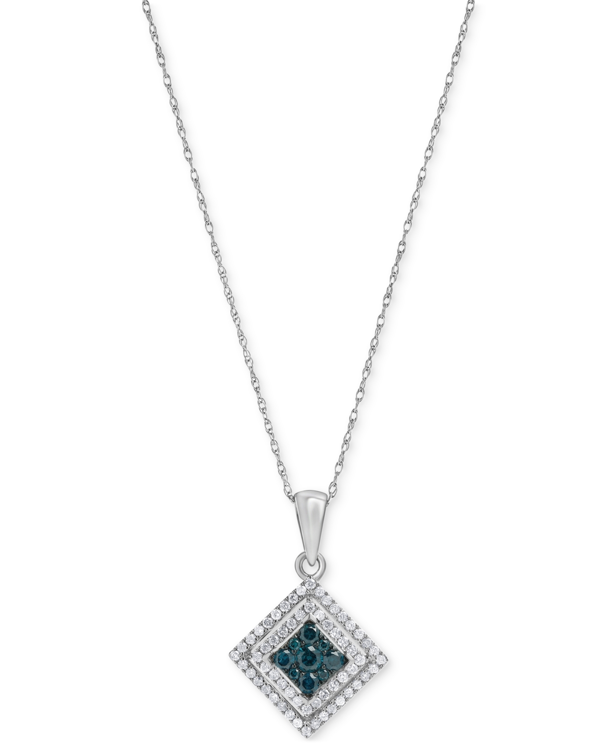 Macy's Blue Diamond (1/5 Ct. T.w.) & White Diamond (1/3 Ct. T.w.) 18" Pendant Necklace In 10k White Gold In White Gold
