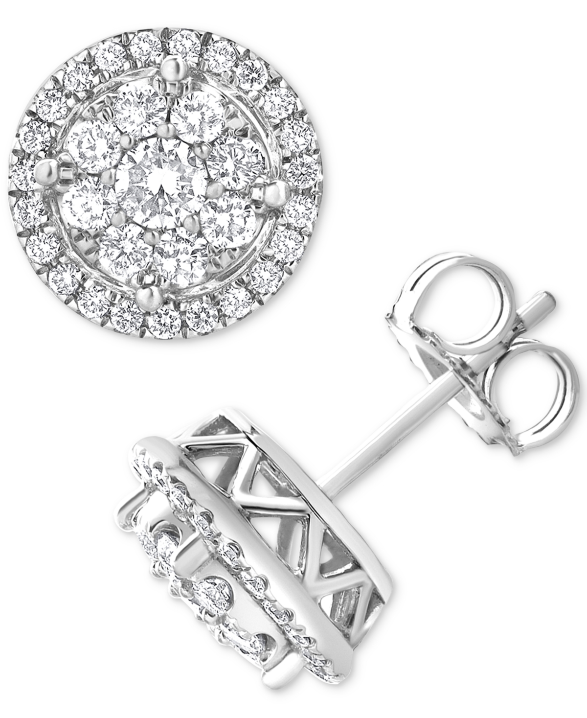 Macy's Diamond Cluster Round Stud Earrings (1 Ct. T.w.) In 14k White Gold In White Gold