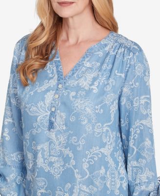 Women's Classic Super Soft Scroll V-Neck Henley Top