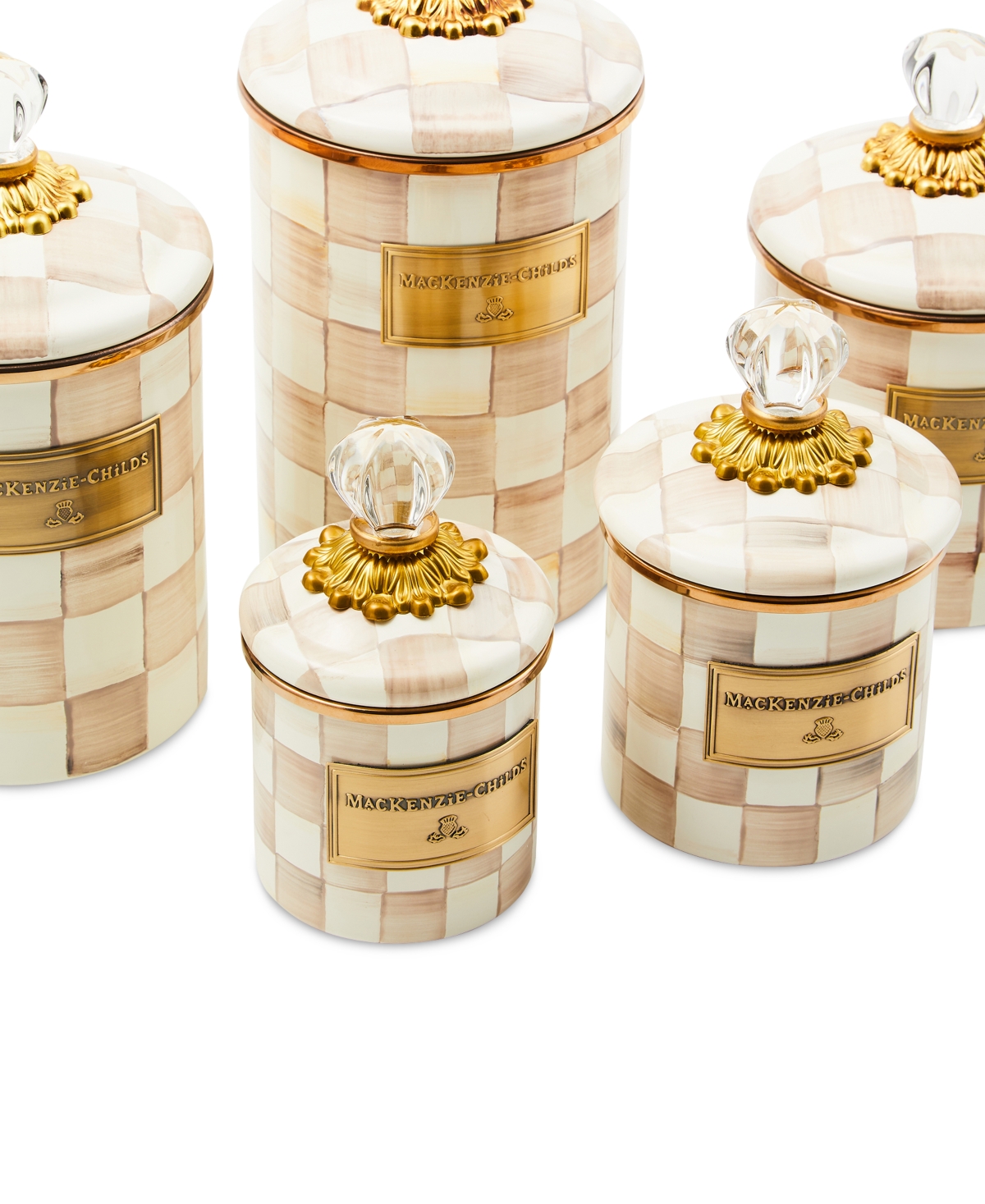 Mackenzie-childs Mackenzie Childs Rosy Check Enameled Steel Large Canister In Multi
