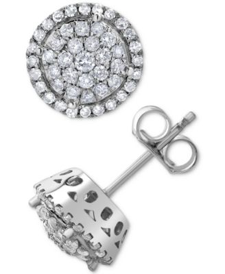 Diamond Halo Cluster Stud Earrings (1 ct. t.w.) in 14k White Gold