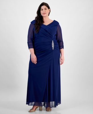 Alex Evenings - Plus Size Portrait-Collar Side-Ruched A-Line Dress