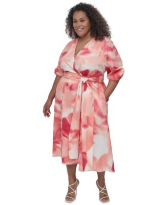 DKNY - Plus Size Cotton Puff-Sleeve Fit & Flare Dress