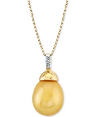 Macy's - Cultured Golden South Sea Baroque Pearl (10-12mm) & Diamond Accent 18" Pendant Necklace in 14k Gold