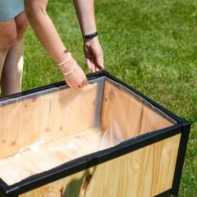 Acacia Wood Steel-Framed Planter Box with Removable Bag, 27.75" W x 20" D x 15.5" H