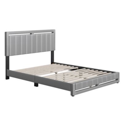Belle Upholstered Platform Bed with Headboard, Mattress Foundation with Strong 14 Wood Slat Supports, No Box Spring Required