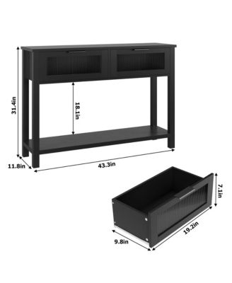Entryway Table, Wood Console Table with 2 Glass Drawers