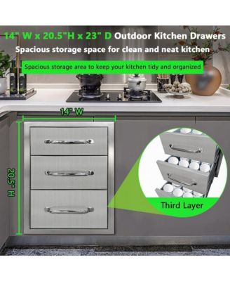 Outdoor Kitchen Drawer, 3-Layers Stainless Steel 14"x20.5"x23" Enclosed Built-in Flush Mount Outdoor Kitchen Access Drawer, BBQ Island for Outdoor Kitchens & BBQ Islands