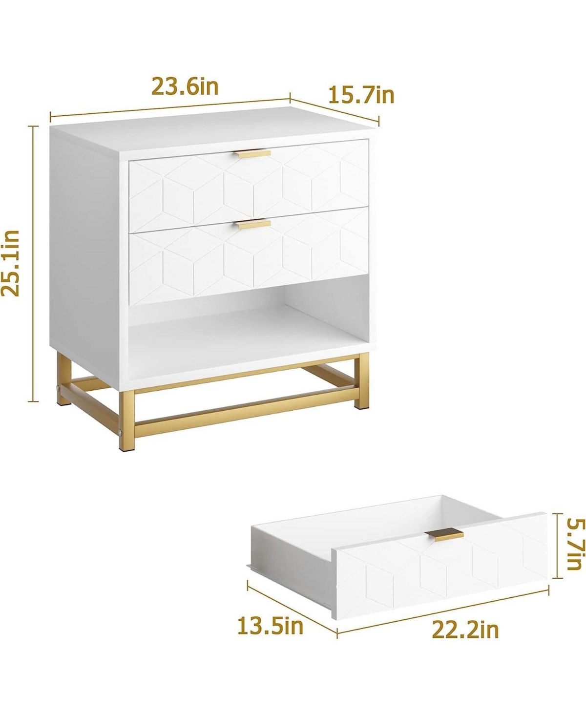 3 Drawer Dresser for Bedroom, Wood Chest of Drawers with Metal Legs, Modern Storage Dresser Chest Cabinet Organizer, Large Dresser for Hallway, Closet