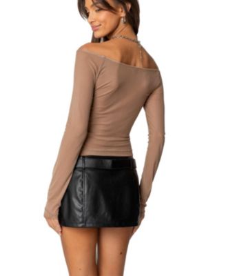 Womens Lilyan Rhinestone Sheer Mesh Top