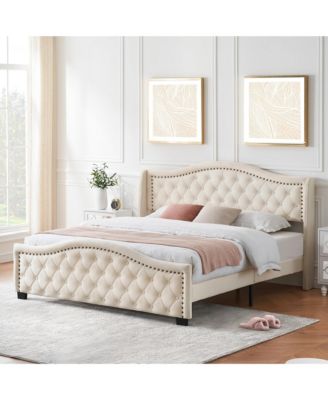 King Size Bed Upholstered Platform Bed Frame with Tall Headboard 47.2"