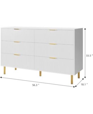 6 Drawer Dresser for Bedroom, 56” Wide Wood Dresser Organizer with Metal Legs, Modern Chest of Drawers for Bedroom, Hallway, Home Office