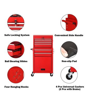2 in 1 Rolling Cabinet Storage Chest Box Garage Toolbox Organizer w/ 6 Drawers