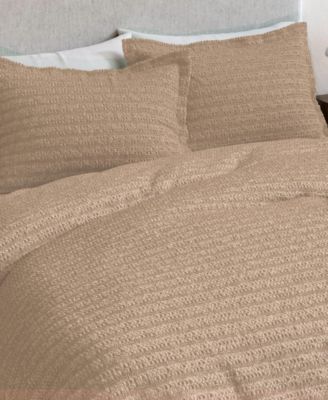 100% Cotton Reversible Honeycomb Waffle / Percale Duvet Cover Set