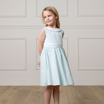 Toddler Girls Heirloom Round Collar Sateen Party Dress with Embroidered Sash