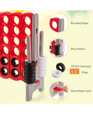 Jumbo 4-to-Score Game Set Giant 4 in A Row Kids Adults w/ 42 Jumbo Rings Red