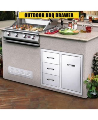 Outdoor Kitchen Drawer Combo 28''W x 20''H x 20''D, BBQ Access Door Drawers Combo with Stainless Steel, Outdoor Kitchen Trash Drawer for BBQ Grill Station Outdoor Kitchen Storage Cabinet
